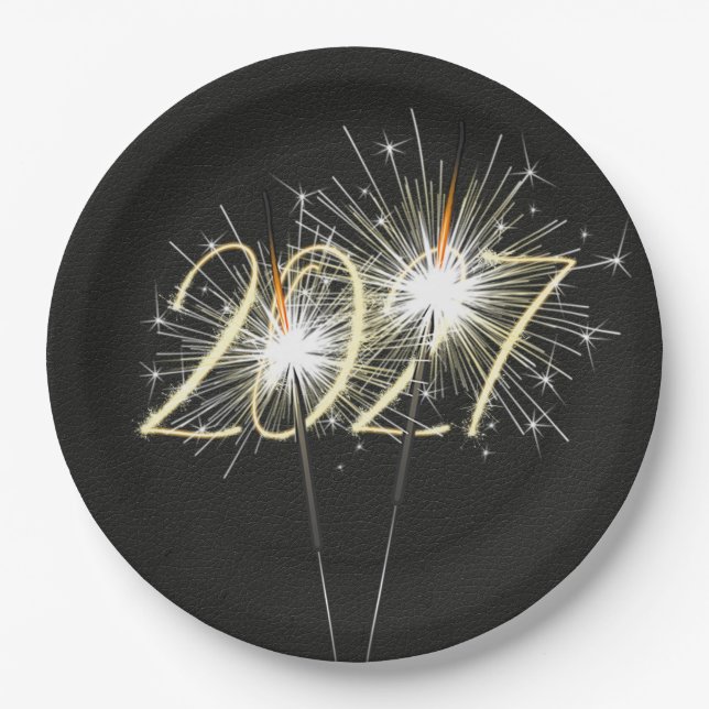 Plato De Papel Bengalas para fiesta de Año Nuevo 2027 (Anverso)