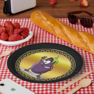 Plato De Papel berenjena Personalizado con ojos grandes y pelo ve