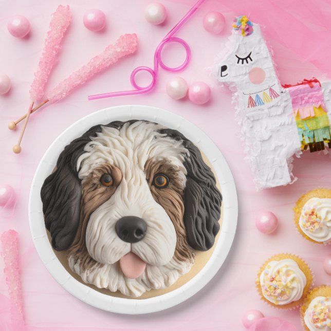 Plato De Papel Bernedoodle Dog 3D Inspirado (Fiesta)
