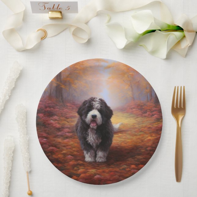 Plato De Papel Bernedoodle en otoño se inspira la caída de las ho (Boda)
