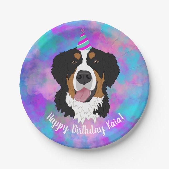 Plato De Papel Bernese Mountain Dog Birthday  (Anverso)
