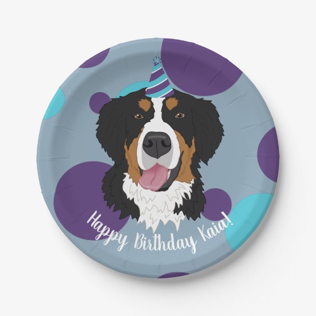 Plato De Papel Bernese Mountain Dog Birthday (Anverso)