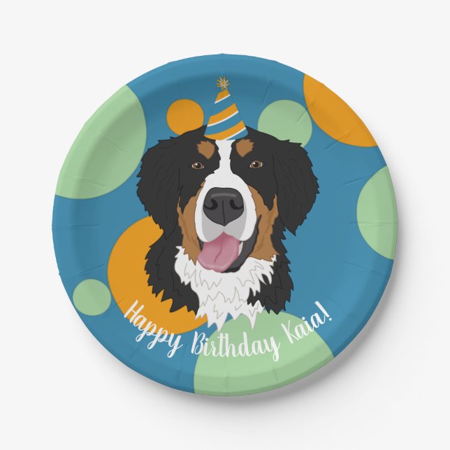 Plato De Papel Bernese Mountain Dog Birthday (Anverso)