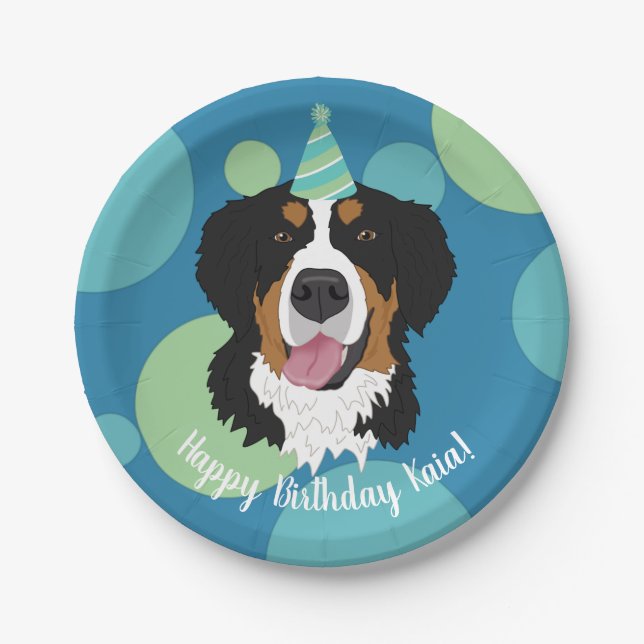 Plato De Papel Bernese Mountain Dog Birthday (Anverso)