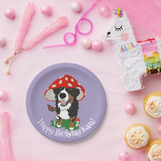 Plato De Papel Bernese Mountain Dog Birthday (Fiesta)