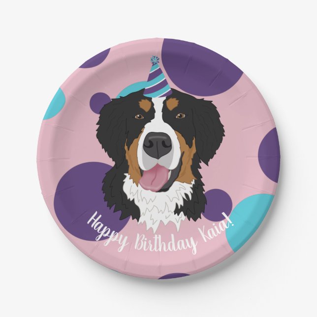Plato De Papel Bernese Mountain Dog Birthday (Anverso)