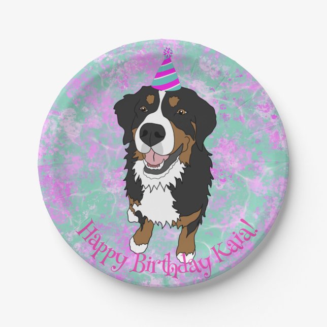 Plato De Papel Bernese Mountain Dog Birthday (Anverso)