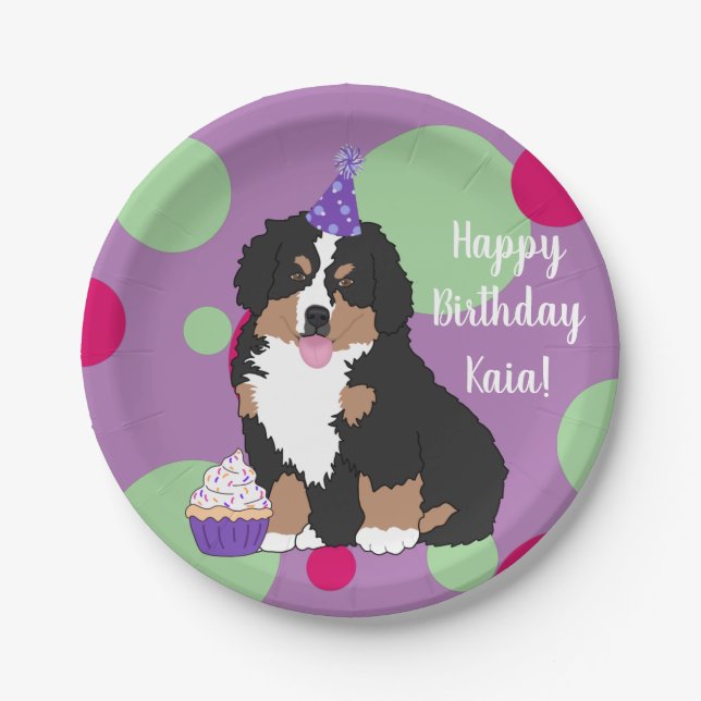 Plato De Papel Bernese Mountain Dog Puppy Birday (Anverso)
