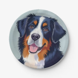 Plato De Papel Bernese Mountain Dog | Watercolor Painting