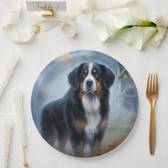 Plato De Papel Bernese Mountain Halloween Scary (Boda)