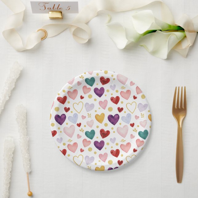 Plato De Papel Berries Bliss Corazón Medley Acuarela (Boda)
