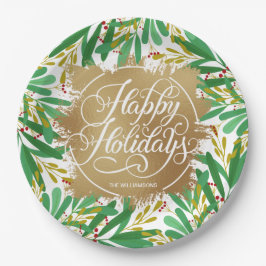 Plato De Papel Berries Greenery Gold Faux Relieve metalizado Feli