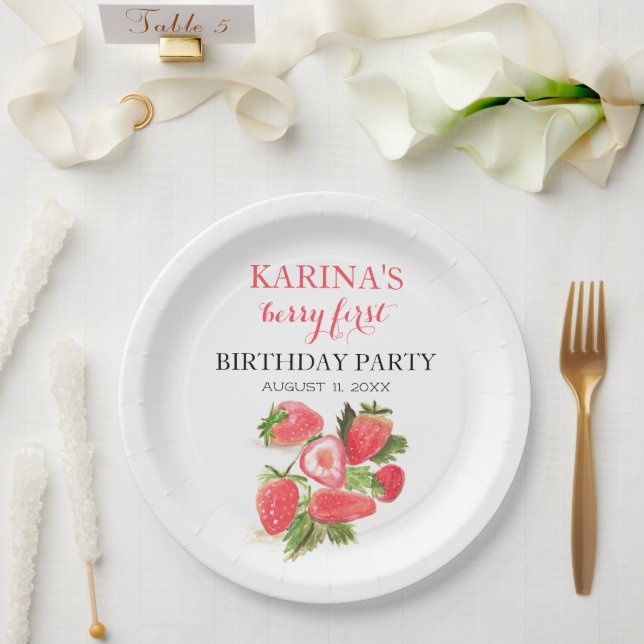 Plato De Papel Berry 1er cumpleaños Fiesta Fresa frutal verano (Boda)