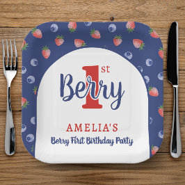 Plato De Papel Berry 1er cumpleaños Fiesta Strawberry Blueberry B