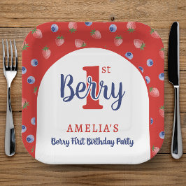 Plato De Papel Berry 1er cumpleaños Fiesta Strawberry Blueberry R