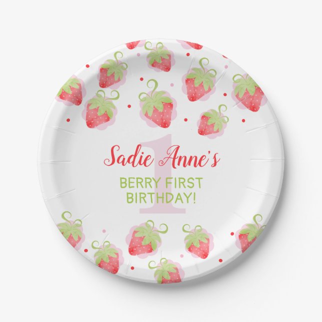 Plato De Papel Berry Berry Sweet Strawberry Birthday (Anverso)