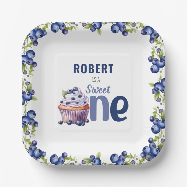 Plato De Papel Berry Blueberry Primer cumpleaños (Anverso)