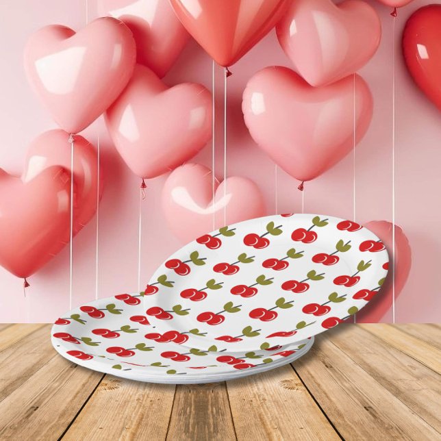 Plato De Papel Berry de cerezo retro primer cumpleaños rojo y ver (Subido por el creador)