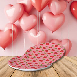 Plato De Papel Berry de cerezo retro primer cumpleaños rojo y ver