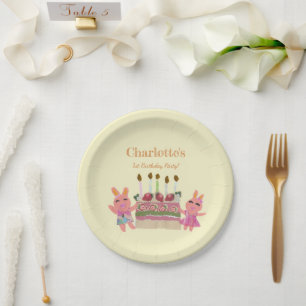 Plato De Papel Berry dulce dulce dulce conejo rosa cumpleaños ama