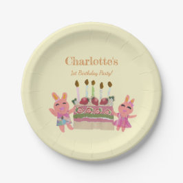 Plato De Papel Berry dulce dulce dulce conejo rosa cumpleaños ama