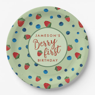 Plato De Papel Berry First Birday Blueberries y fresas