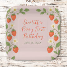 Berry First Birday Cute Strawberry Floral Pink