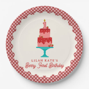 Plato De Papel Berry First Birday fresa Pastel
