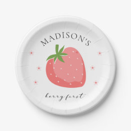 Plato De Papel Berry First Birday Paper Plantas de fresa Fiesta