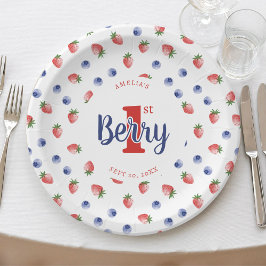 Plato De Papel Berry First Birday Party Strawberry & Blueberry