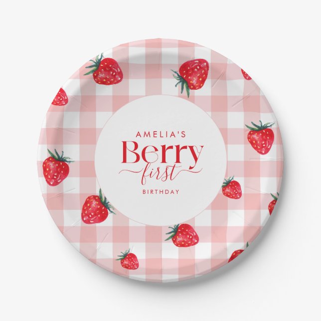 Plato De Papel Berry First Birday Strawberry Chica (Anverso)