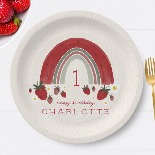 Plato De Papel Berry First Birday Strawberry Rainbow Floral