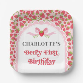 Plato De Papel Berry First Birthday Strawberry 1er cumpleaños 7"