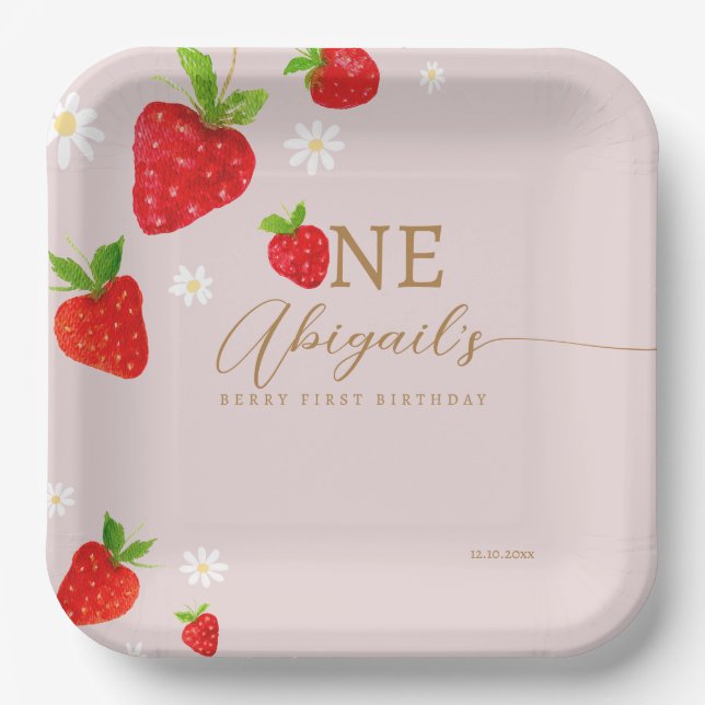 Plato De Papel Berry First First Strawberry Birthday (Anverso)
