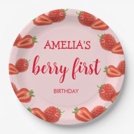 Plato De Papel Berry First | Fresa 1er cumpleaños rosa