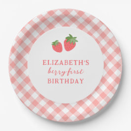 Plato De Papel Berry First Pink Strawberry Gingham