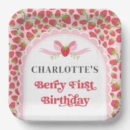 Plato De Papel Berry First Strawberry 1er cumpleaños 9" Square