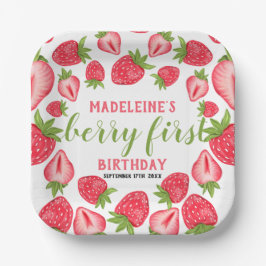 Plato De Papel Berry First Strawberry 1er cumpleaños personalizad