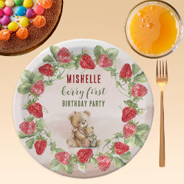 Plato De Papel Berry First Strawberry and Bear Birday