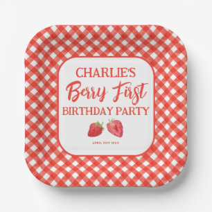 Plato De Papel Berry First Strawberry Chica primer Fiesta de cump