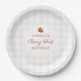 Plato De Papel Berry First Strawberry Gingham Birthday Party
