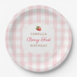 Plato De Papel Berry First Strawberry Pink Gingham Birthday Party
