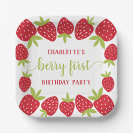 Plato De Papel Berry First Strawberry Primer Personalizado Fiesta