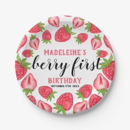 Plato De Papel Berry First Strawberry Primer Personalizado Fiesta