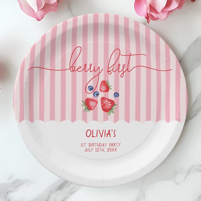 Plato De Papel Berry First Strawberry Red Chica Primer Fiesta de  (Berry First Strawberry Red Girl 1st Birthday Party Paper Plates)
