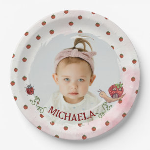 Plato De Papel Berry First Strawebery Personalizado Photo