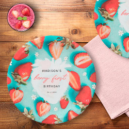 Plato De Papel Berry floral retro primer cumpleaños de fresa