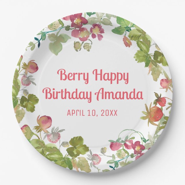 Plato De Papel Berry Happy Strawberry Birday (Anverso)