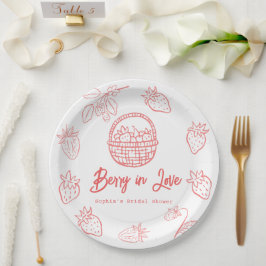 Plato De Papel Berry in Love Hand-drawn Strawberry Bridal Shower