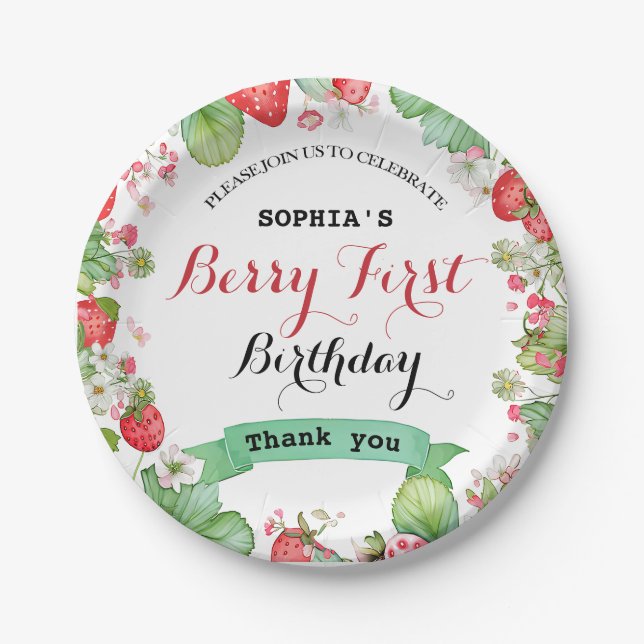 Plato De Papel Berry Lovely First Birday (Anverso)